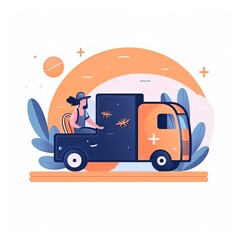 Cute Courier Delivery Package Cartoon  Icon Illustration. People Transportation Icon Concept Isolated Premium Vector. Flat Cartoon Style