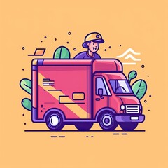 Cute Courier Delivery Package Cartoon  Icon Illustration. People Transportation Icon Concept Isolated Premium Vector. Flat Cartoon Style
