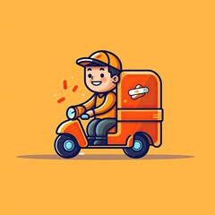 Cute Courier Delivery Package Cartoon  Icon Illustration. People Transportation Icon Concept Isolated Premium Vector. Flat Cartoon Style