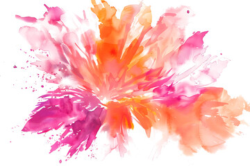 Pink and orange floral watercolor bloom on transparent background.