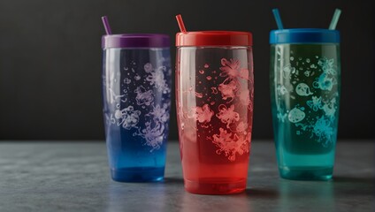 A playful plastic tumbler with a transparent, color-changing feature when filled with cold drinks Generative AI