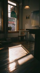 35mm film cafe furniture with unique lighting and shadows