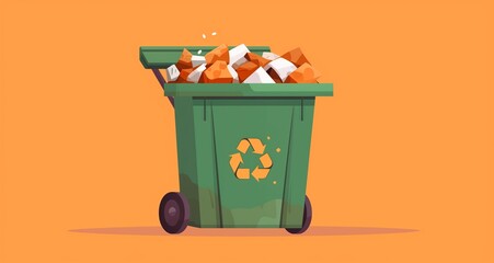 Trash recycle bin container full of paper vector image.