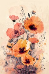 Wildflower doodle art, editable strokes of botanical beauty