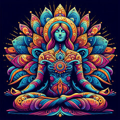 Meditation illustration created with colorful motifs

