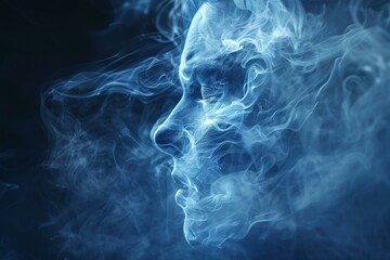 The smoker's specter, a haunting image in the cigarette's smoke