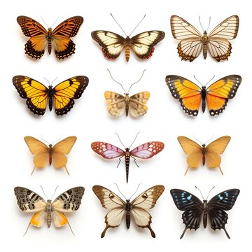 set of butterflies isolated on white