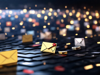 Visuals of email inboxes flooded with unknown or suspicious emails depict the risks of clicking links or opening attachments | AI - obrazy, fototapety, plakaty