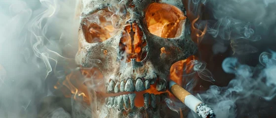 Fotobehang Health hazard in smoke, a cigarette's legacy drawn in skull form © Seksan