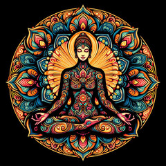 Fototapeta na wymiar Meditation illustration created with colorful motifs 