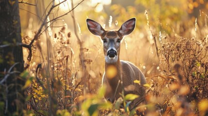 White-tailed Deer in wild nature. Copy Space. - obrazy, fototapety, plakaty