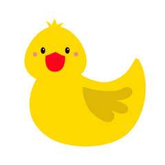 Yellow rubber duck bird bath toy. Red beak. Cute cartoon kawaii funny baby character. Childish style. Flat design. White background. Isolated. Vector illustration