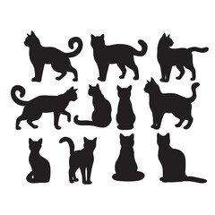 Isolated Cats on the white background. Animals silhouettes. Vector EPS 10.	