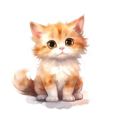 Digital illustration of a young ginger and white kitten with soulful amber eyes and a soft, fluffy coat