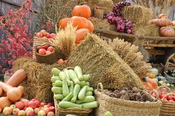 Fresh organic vegetables on farmer market in autumn. Local farm bazaar. Assortment of fresh organic...