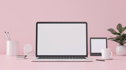 notebook, mockup, design with blank screen, 3D illustration