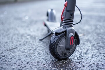 closeup of a twisted electric scooter on the pavement