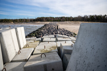 Breakwater made of large square concrete blocks