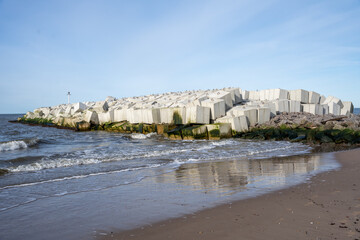 Breakwater made of large square concrete blocks