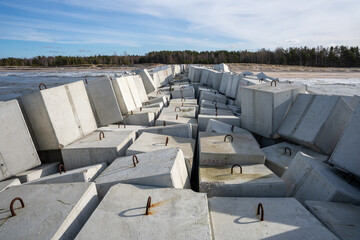Breakwater made of large square concrete blocks