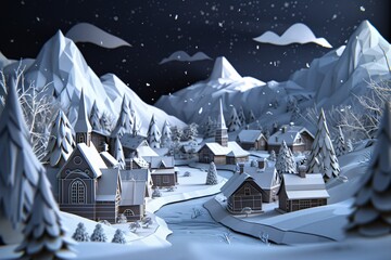 Snowy Village at Night A Winter Wonderland Generative AI - obrazy, fototapety, plakaty