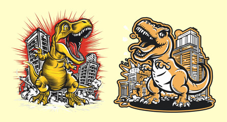 City rampage - t-rex vector illustration. Generative AI.
