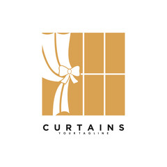 Curtain logo design vector with golden colour line art window style and business  inspiration