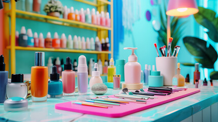 Organized and Colorful Nail Salon Station.