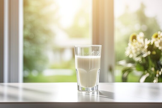 glass of milk on a table