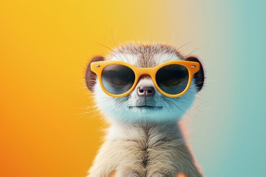 Funny 3D animal in sunglasses, summer, minimal space background