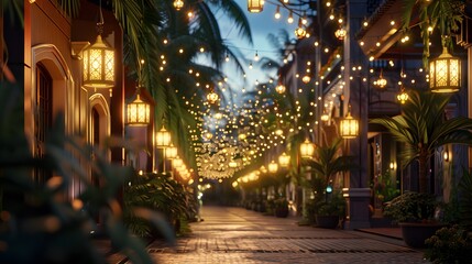 Fototapeta na wymiar Streets and neighborhoods aglow with lantern lights for festive spirit ai image