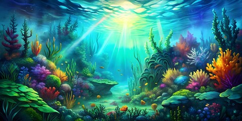 Fototapeta na wymiar underwater landscape of fish and sea
