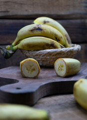 Sliced ripe yellow banana, cut into slices of banana fruit