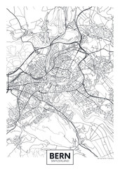 City map Bern, detailed urban planning travel vector poster design