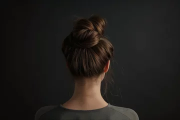  Silhouetted image of a woman's top knot hairstyle against a dark background, showcasing hair fashion © Татьяна Евдокимова