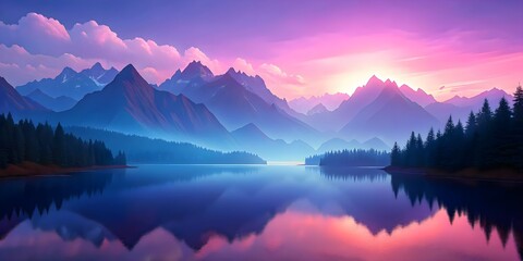 Fototapeta na wymiar beautiful lake at sunset in the mountains. high quality illustration