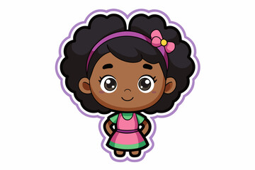 Obraz na płótnie Canvas Cute black girl sticker vector on white background.