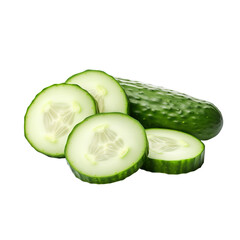 illustration of Cucumber and slices, Isolated on transparent PNG background, Generative ai