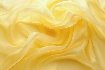 A soft yellow background serves as the backdrop for a central, smooth flowing fabric design in the image - obrazy, fototapety, plakaty