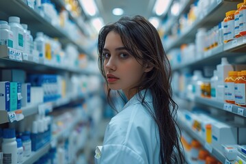 Portrait of a female pharmacist in a modern new pharmacy