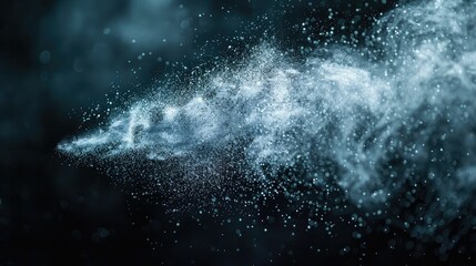 Hyper-realistic view of a sneeze in slow motion, capturing the dispersion of allergens