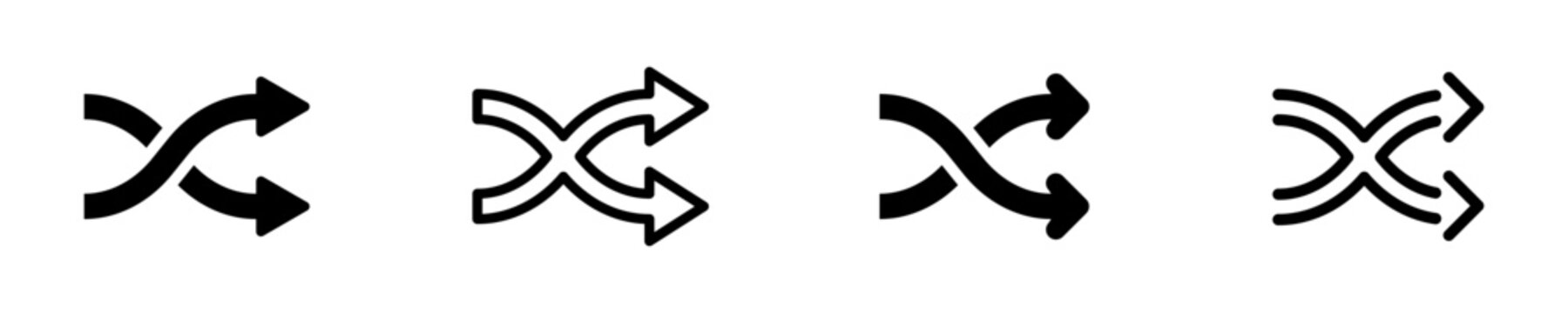 Set of shuffle vector icons. Random playlist. Mix music. Cross shuffle icon. Vector 10 Eps.