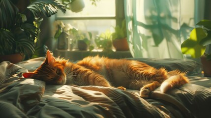 Sleeping Ginger Cat Basking in the Sunlight 