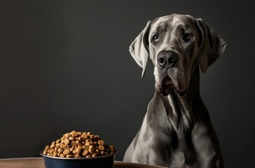 Great Dane with bowl of kibble - obrazy, fototapety, plakaty