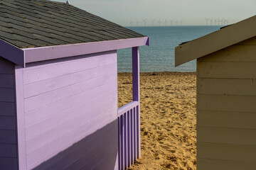 Wooden beach huts in Clacton-on-Sea, Essex coast