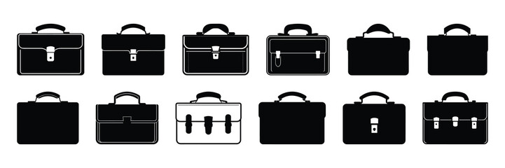 Briefcase businessman silhouettes set, large pack of vector silhouette design, isolated white background