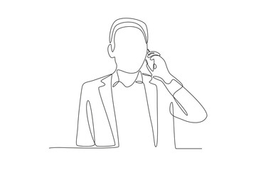 business man is calling casually.Business call one-line drawing