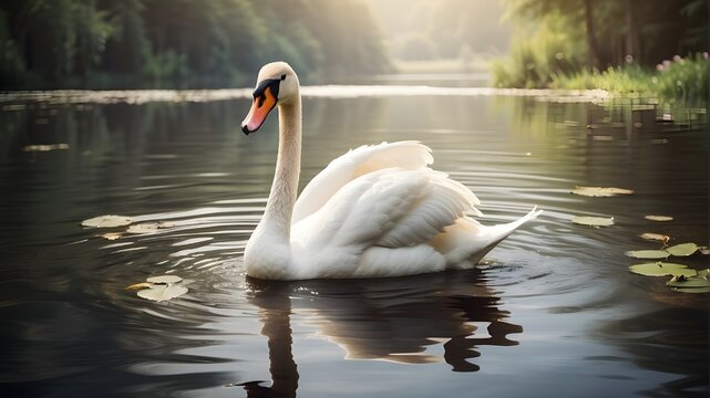 Lovely swan in the lake, perfect for a living room poster