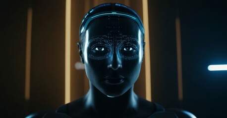 Human face with artificial intelligence technology and metaverse