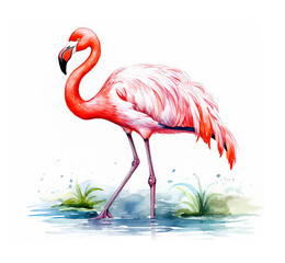 Watercolor Flamingo illustration isolated on white background